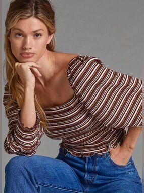 Anthropologie Smocked Puff Sleeve Top